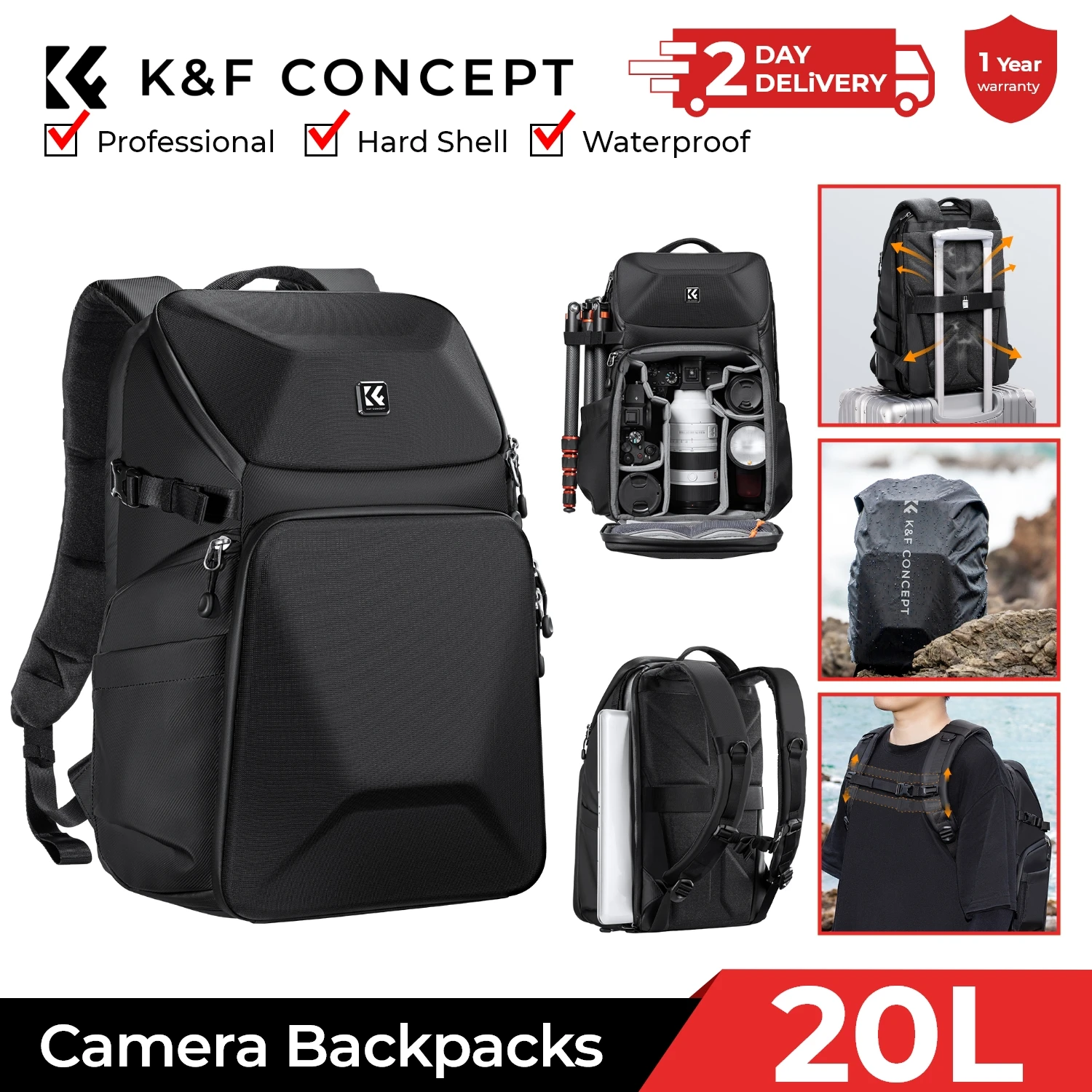 Phone Accessories For Photography - Plecak fotograficzny K&F CONCEPT 20L, wodoodporny,